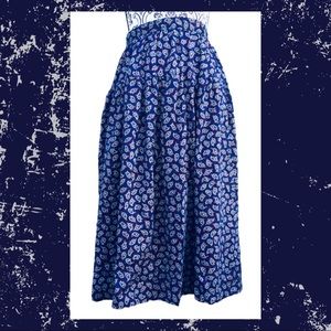 Vintage 80s Lanz Navy Blue Paisley Skirt Yoked Midi With Pockets 4 25” Waist